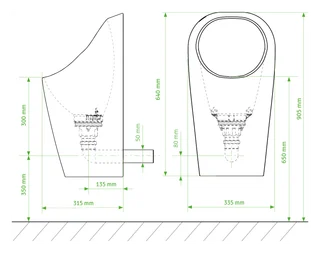 Show image 4: URIMAT ceramic C2: side and front dimension drawing in millimetres