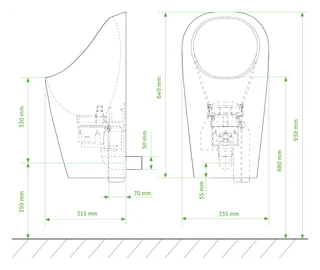 Show image 4: URIMAT ceramic C2-CS: side and front dimension drawing in millimetres