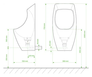 Show image 4: URIMAT ceramic20: side and front dimension drawing in millimetres