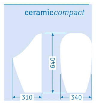 Show image 2: URIMAT ceramiccompact: side and front outline with dimensions in millimetres (310 deep, 340 wide, 640 high)