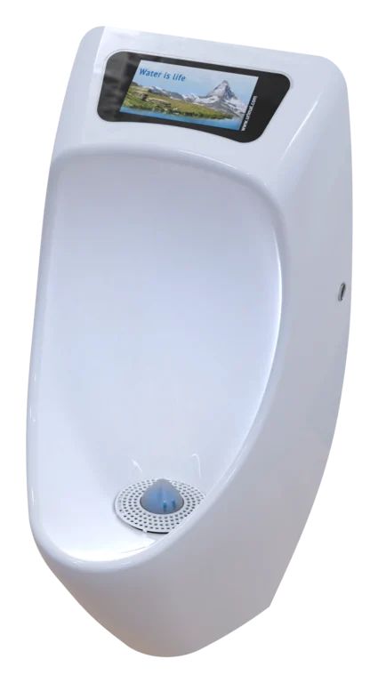 URIMAT eco25video waterless urinal with a video screen above the bowl