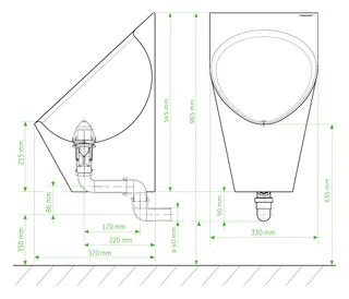 Show image 4: URIMAT inox: side and front dimension drawing in millimetres