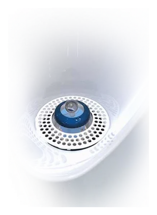 Show image 2: MB-ActiveTrap-CS cartridge in the bowl of a URIMAT ceramic urinal, close-up